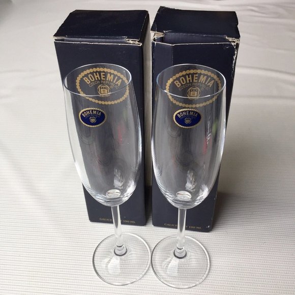 2 Bohemia Crystal Champagne Glass Flutes 6 oz Czech Republic 9" Wine Elegant Vtg - Picture 1 of 12